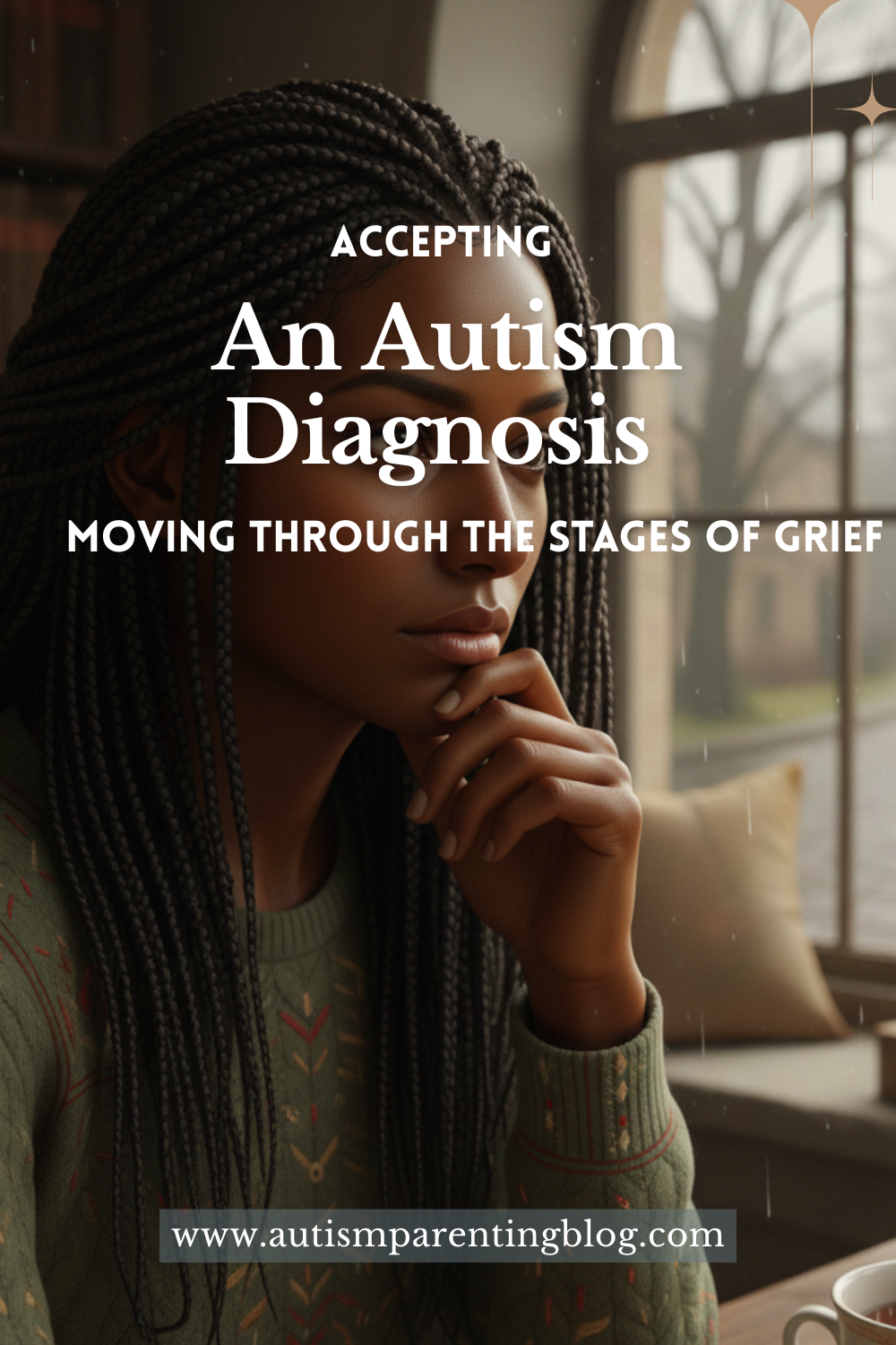 A worried black mother of an autistic child at home