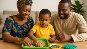 Mom and Dad in sensory play with child