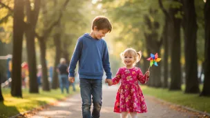 Siblings walking together 
