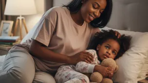 Mum and her autistic baby getting ready to sleep