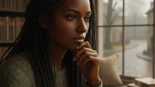A worried black woman at home 