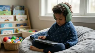 Boy on noise cancellation equipment 