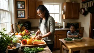 Nigerian Mother Preparing Gut-Friendly Meal for Autistic Child