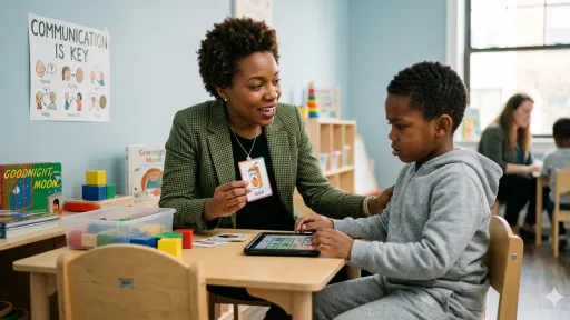 Parent encouraging speech in autistic child during play