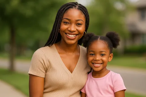Happy Mom and Daughter