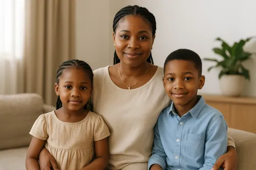 A Naija mom and her kids.