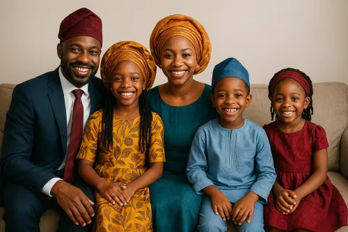 Father, mother and children