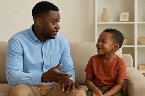 Father interacting with his autistic son