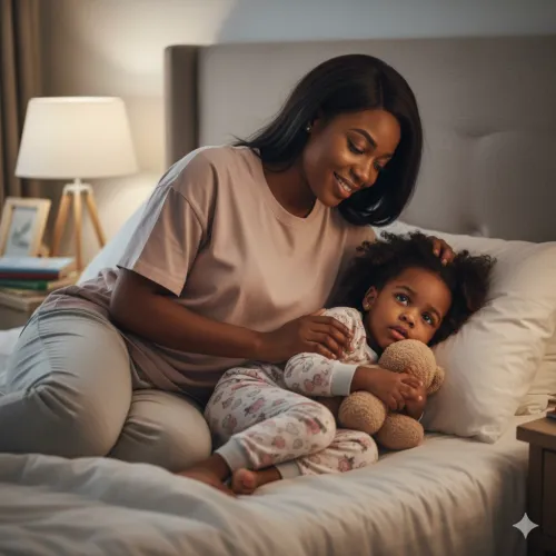 Mum and her autistic baby getting ready to sleep
