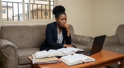 African woman researching autism and gut health online