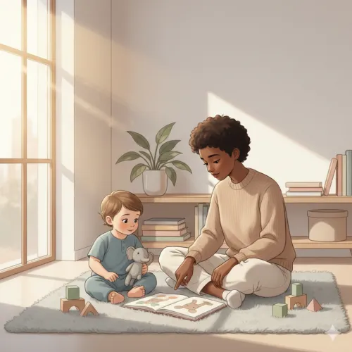A mother teaching her child with autism using autism home therapy methods 