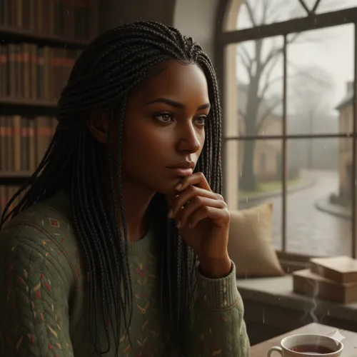 A worried black woman at home 