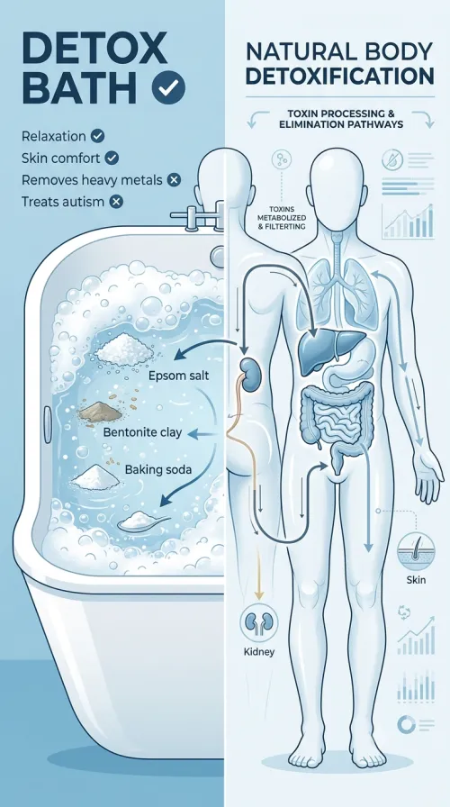 Illustration showing that detox baths soothe but do not remove heavy metals from the body.